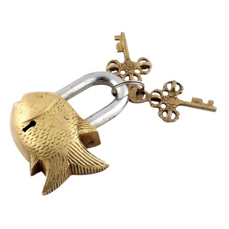 Golden Fish Lock With Skeleton Key In Pair