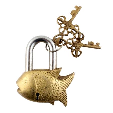 Golden Fish Lock With Skeleton Key In Pair