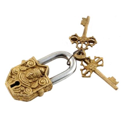 Brass Door Padlock Buddha Head Sculpture