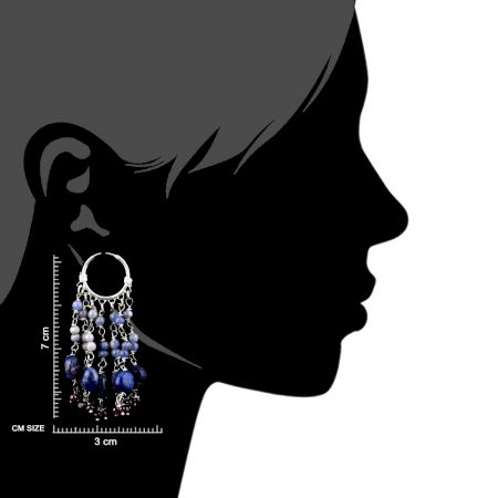 Blue Stone 92.5 Silver Sterling Boho Hoop Chandelier Earrings