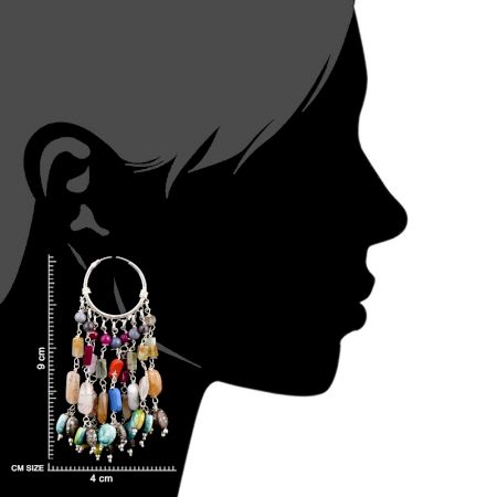 Tribal 92.5 Sterling Silver Earrings Chandelier Multi Stone Hoop Earrings