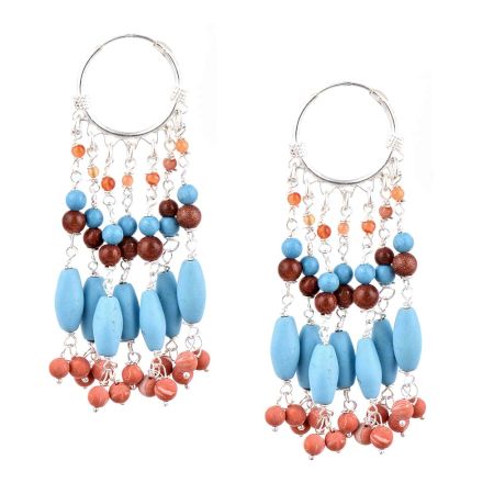 Trendy 92.5 Sterling Silver Boho Stone Hoop Dangle Earring