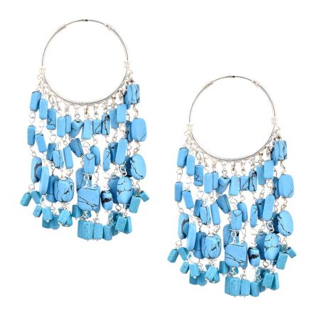 92.5 Sterling Silver Turquoise Chandelier Hoop Tribal Earrings