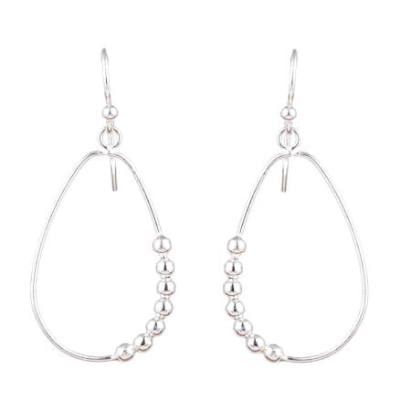 92.5 Sterling Silver One Side Beaded Hoop Earrings