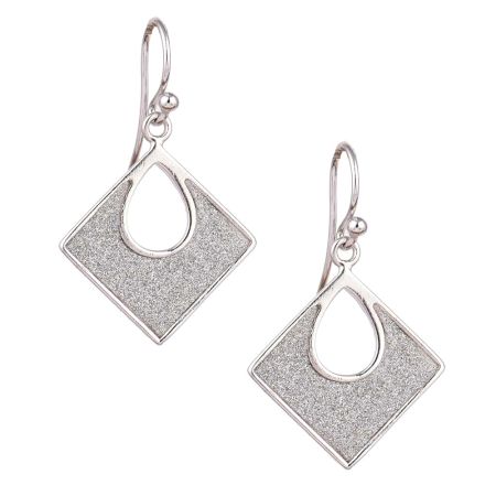 92.5 Sterling silver Dangle Earrings Shimmery Square Pendant