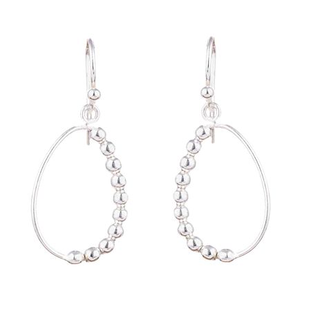 One Sided Silver Beads 92.5 Sterling Silver Hoop earrings