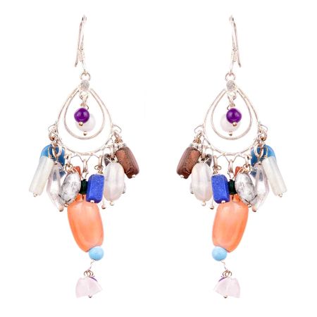 Colorful Stone 92. 5Sterling Stone Earrings Cascade Hippie Earrings
