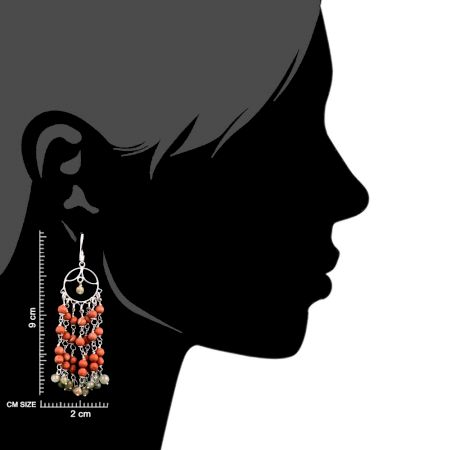 Round Orange Beads 92.5 Sterling Silver Fashion Chandelier Earrings