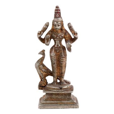 Brass God Karthikeya Statue Beautiful Peacock In Nickel Finish