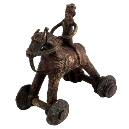 Brass Horse on Wheel Temple Toy Collectable Gift