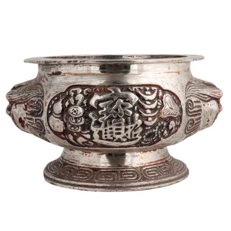 Brass Chinese Planter Engraved Lion Head And Chinese Inscription