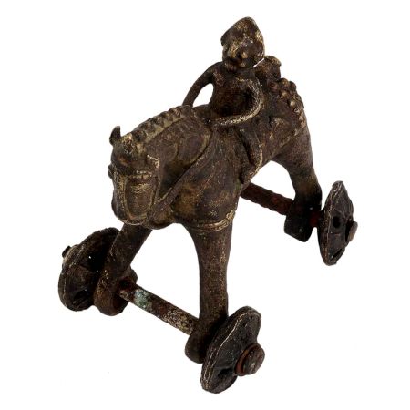 Indian Brass Horse Temple Toy On Wheels