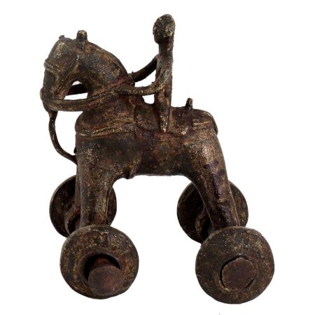 Brass Primitive Temple Toy Of Rider On Big Wheels