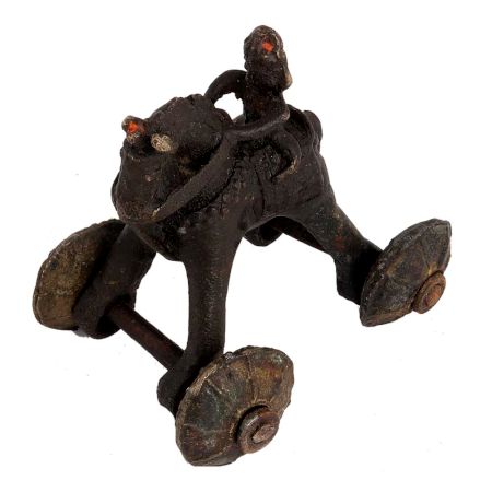 Brass Horse Temple Toy With Rider On Wheels