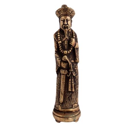 Brass Chinese King Standing With Sword Statue