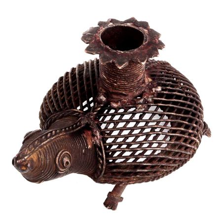 Brass Dokra Art Jali Design Tortoise Candle Holder