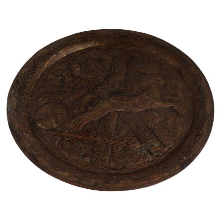 Brass Oval Egyptian King Hunting Rider On Horse Wall Hanging Plate