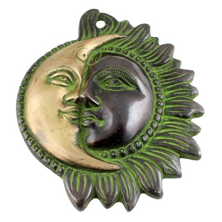 Brass Designer Sun Moon Wall  Art With Patina