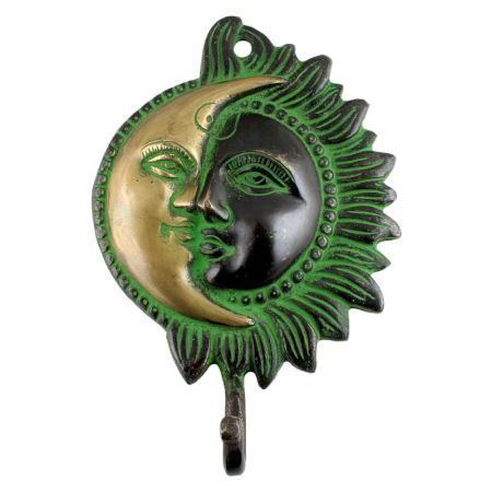 Brass Designer Sun Moon Wall  Hook With Patina