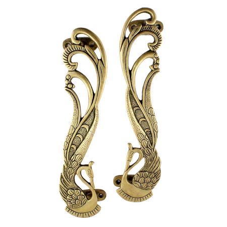 Golden Brass Designer Peacock Figurine With Long Feathers