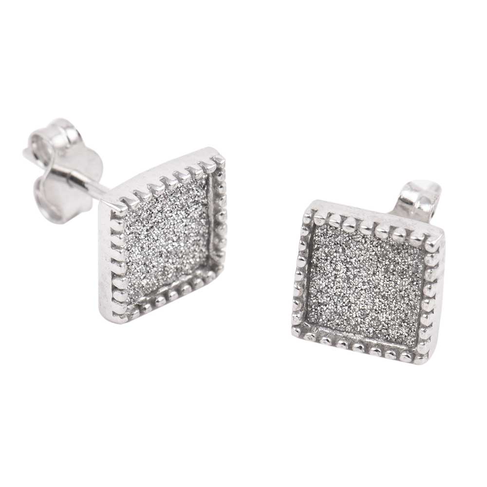 92.5 Sterling Silver Square Cluster Stud Earrings