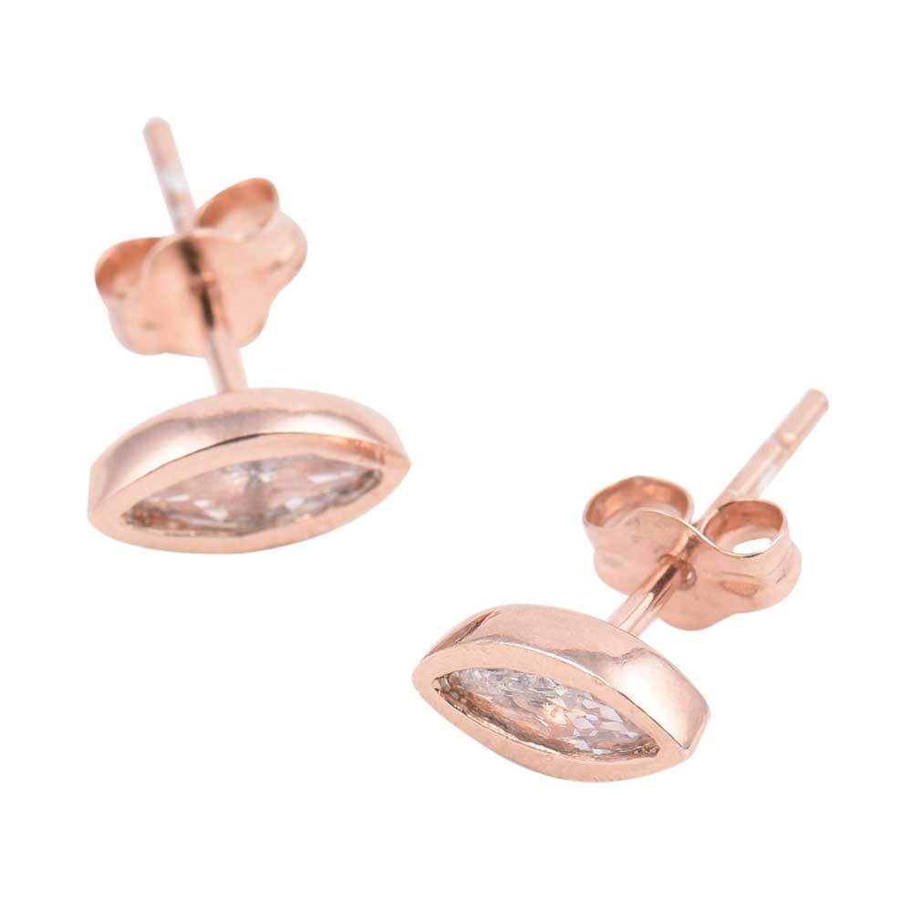 92.5 Sterling Silver Oval Crystal Stud Earrings Rose gold Finish
