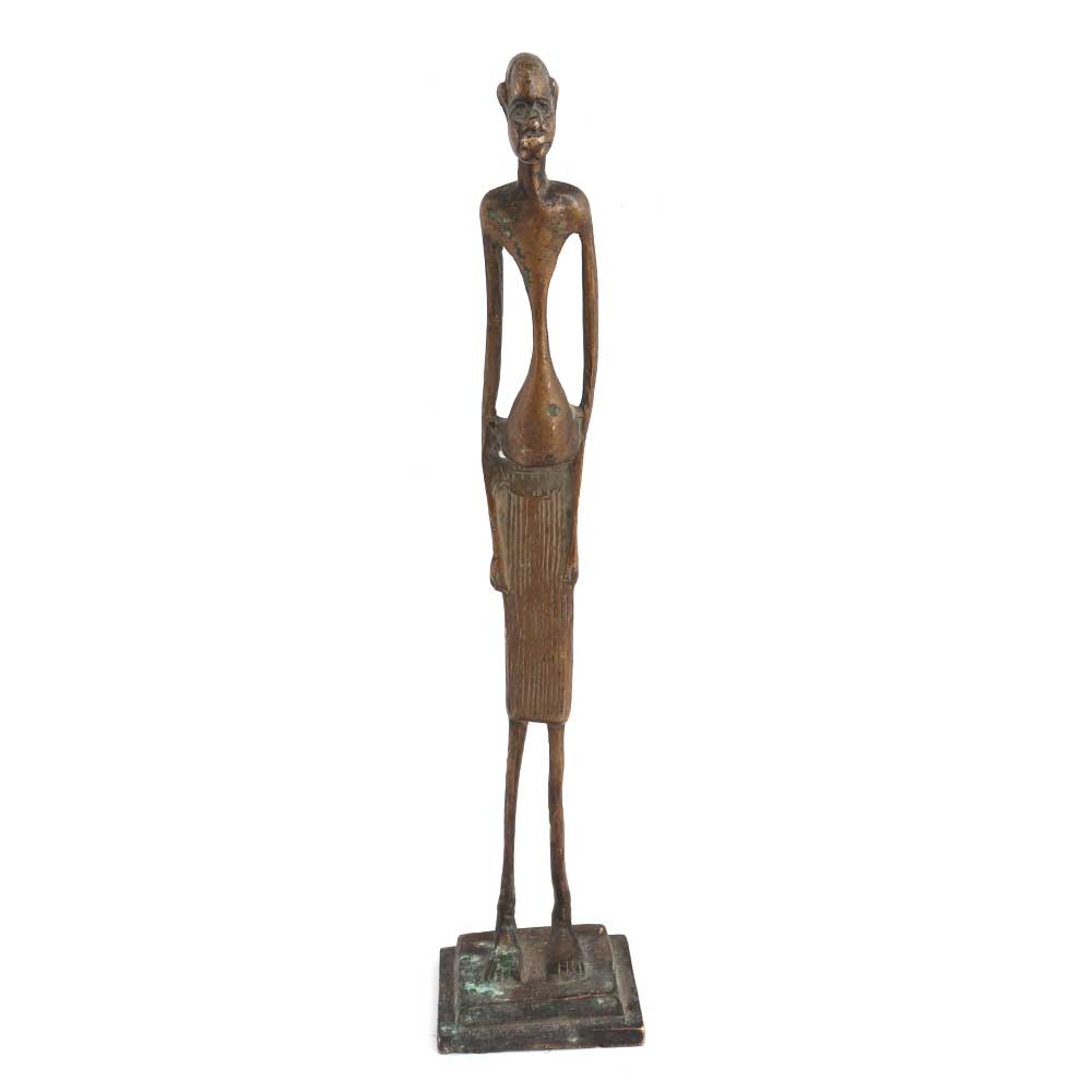 Brass Statue Of Elongated Tall African Tribesman Figurine