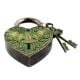 Brass Heart Shaped Bird Engraved Lock With Keys In Pair In Patina Finish