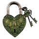 Brass Heart Shaped Bird Engraved Lock With Keys In Pair In Patina Finish