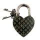 Brass Heart Shaped Bird Engraved Lock With Keys In Pair In Patina Finish