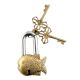 Brass Golden Fish Padlock Lock With Skeleton Keys