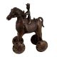 Brass Temple Statue Of Rider On Horse With Wheels