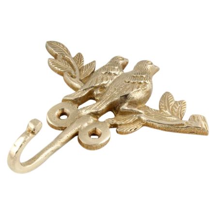 Brass Two Birds Sitting on a Branch Wall Hooks