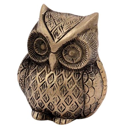 Brass Small Sitting Owl Statue Paperweight
