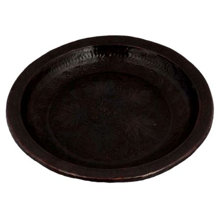 Big Leaves Engraved Copper Plate With Patina