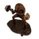 Funny Brass Weight Lifting Frog Statue Standing On Leaf
