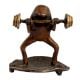 Funny Brass Weight Lifting Frog Statue Standing On Leaf