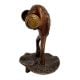 Funny Brass Weight Lifting Frog Statue Standing On Leaf