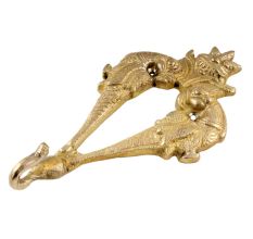 Ornate Brass Demon Head With Peacock Wall Hook And Wall Hanging