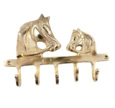 Golden Brass Two Horse Head Coat Key Hook  Hanger