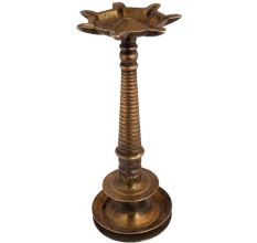 South Indian Brass Tall Oil Lamp With Segmented Body