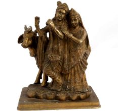 Brass Radha Krishna With Cow Statue