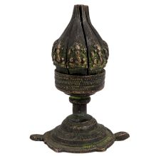 Black Brass Ganpati Carved Lotus Flower Rotating Candle Holder