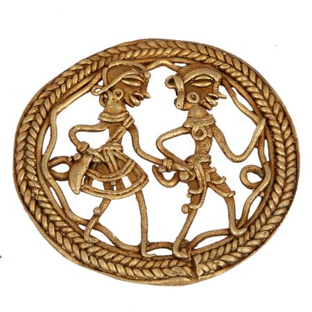 Indian Cast Brass Dhokra Couple Round wall Hanging