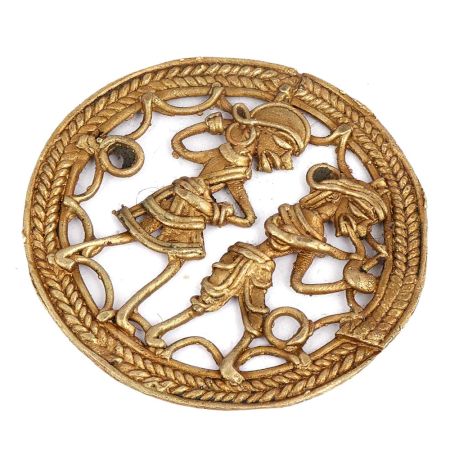 Round Brass Wall Art Tribal Figurine Wall Hanging
