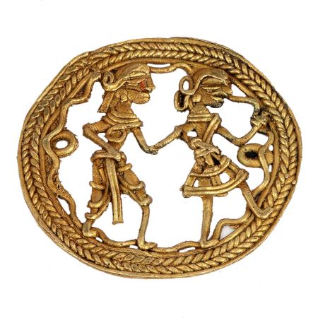 Round Border Brass Wall Art Of  Village Couple Daily Activity