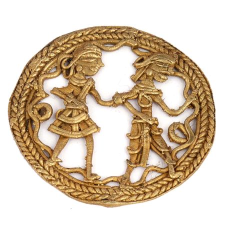 Brass Round Wall Art Tribal Couple Figure