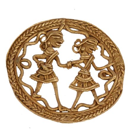 Brass Rural Dancing Couple Round Wall Art