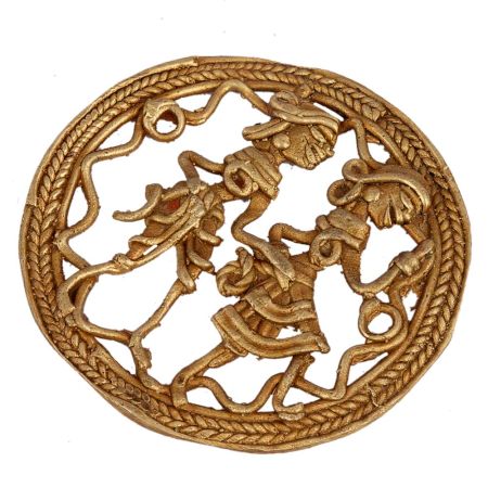 Round Brass Wall Art Tribal Couple In Traditional Outfit