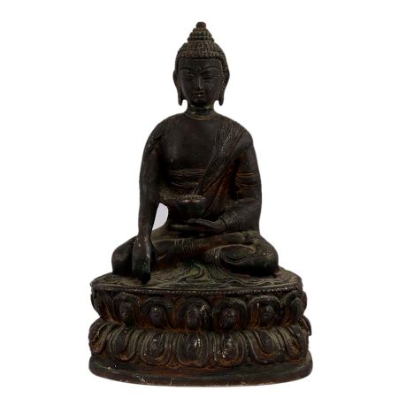 Brass Meditating Buddha Sitting On Lotus Base In Black Finish
